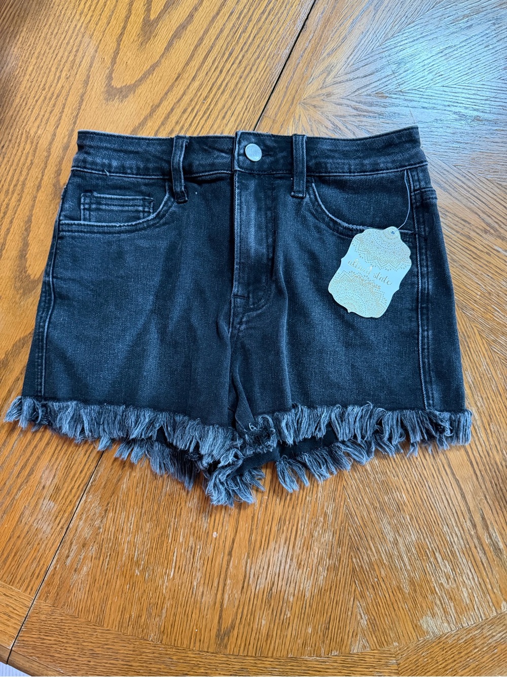 Altar'd State Black Frayed Hem Denim Shorts
